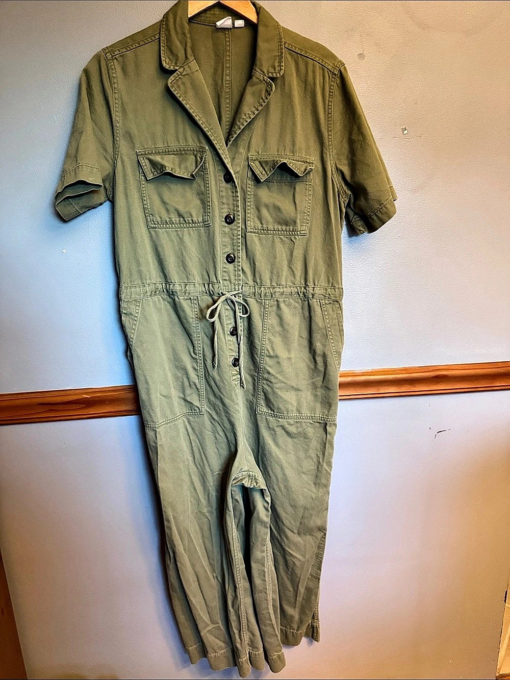 GAP Moss Stone Cotton Lyocell Short Sleeve Utility Jumpsuit 10 Fall 2019